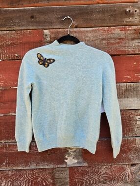Light Blue Butterfly Appliqué Women's Sweater